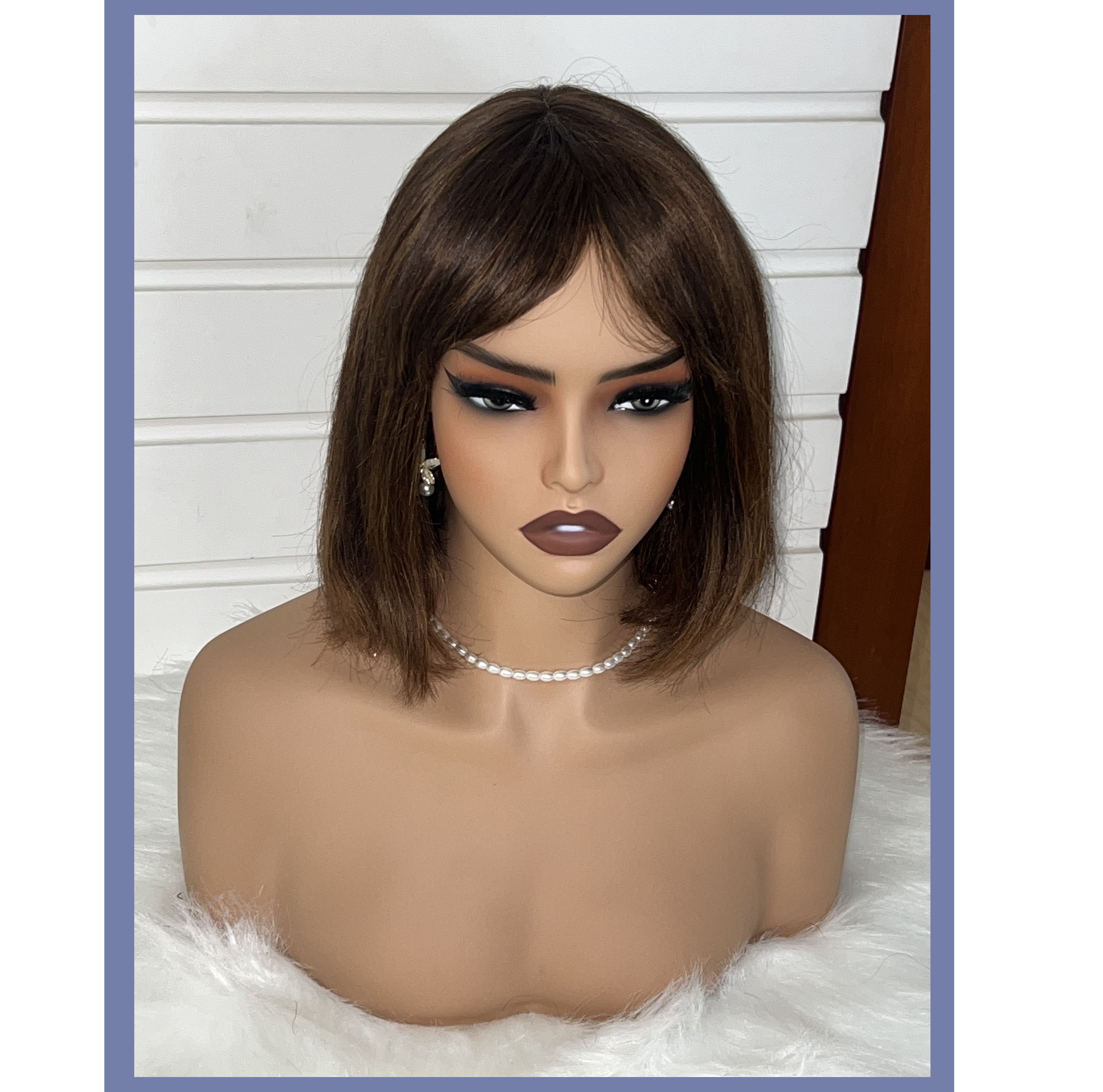 Put On and Go Realistic Glueless Yaki Straight Bob with Bangs Minimalist Lace Wig 100% Human Hair