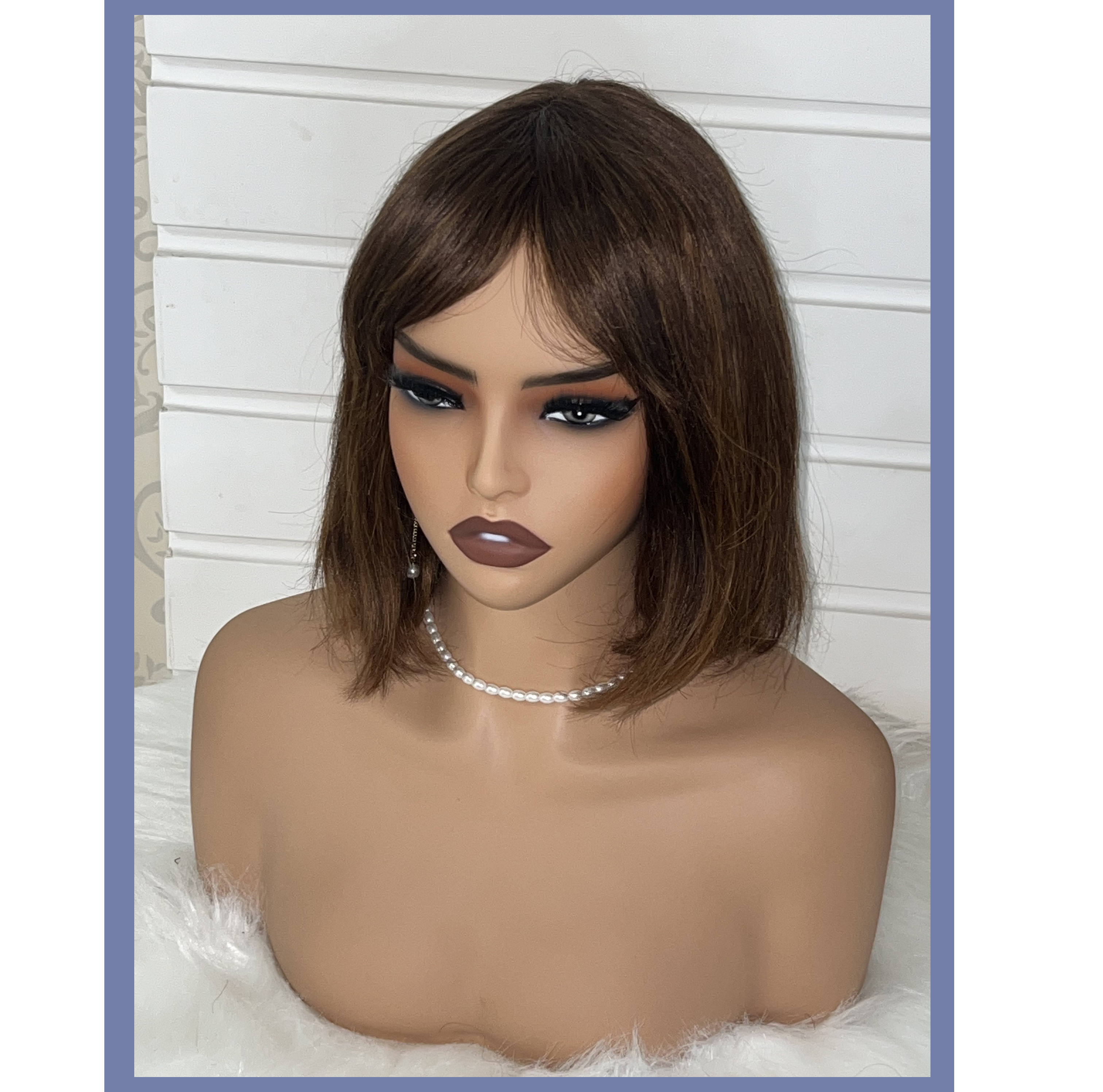 Put On and Go Realistic Glueless Yaki Straight Bob with Bangs Minimalist Lace Wig 100% Human Hair