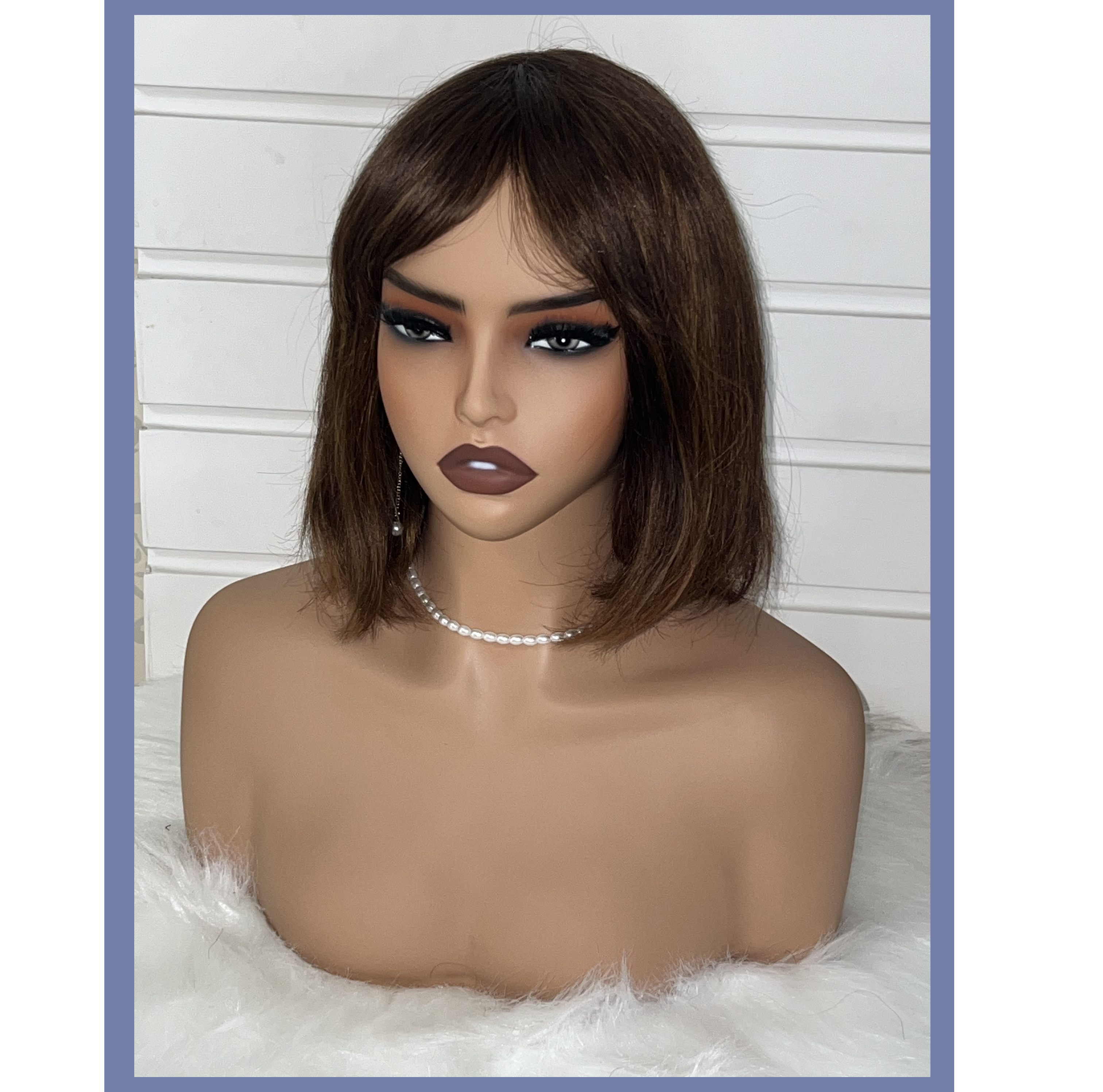 Put On and Go Realistic Glueless Yaki Straight Bob with Bangs Minimalist Lace Wig 100% Human Hair
